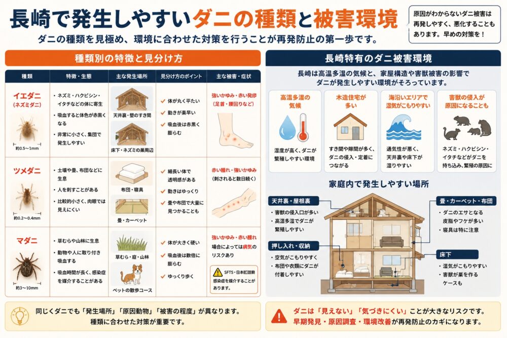 長崎で発生しやすいダニの種類と被害環境