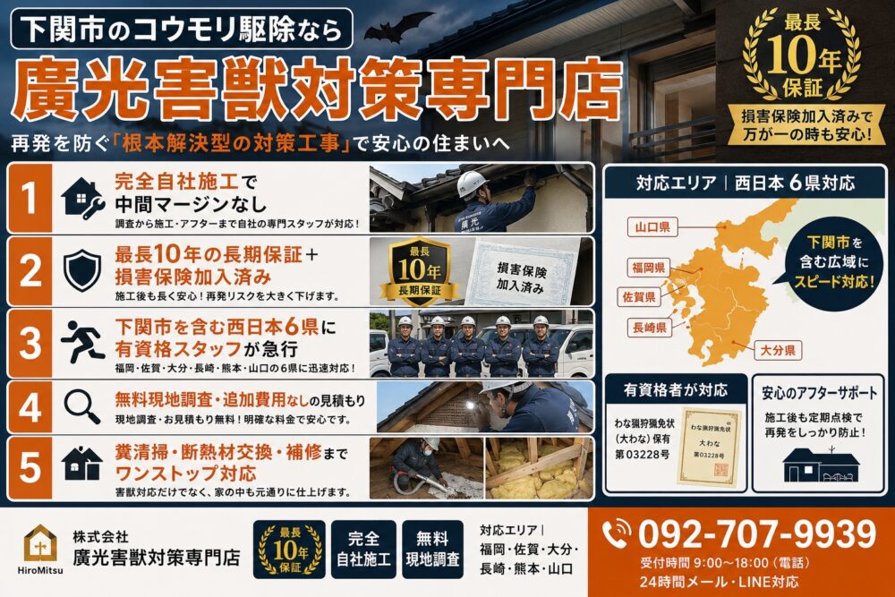 下関市のコウモリ駆除なら廣光害獣対策専門店