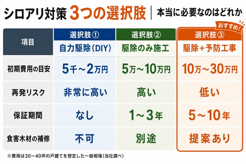 シロアリ対策3つの選択肢｜本当に必要なのはどれか