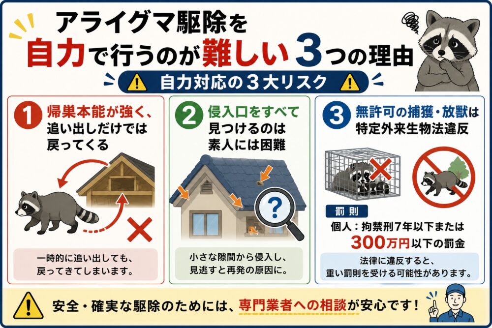 アライグマ駆除を自力で行うのが難しい3つの理由