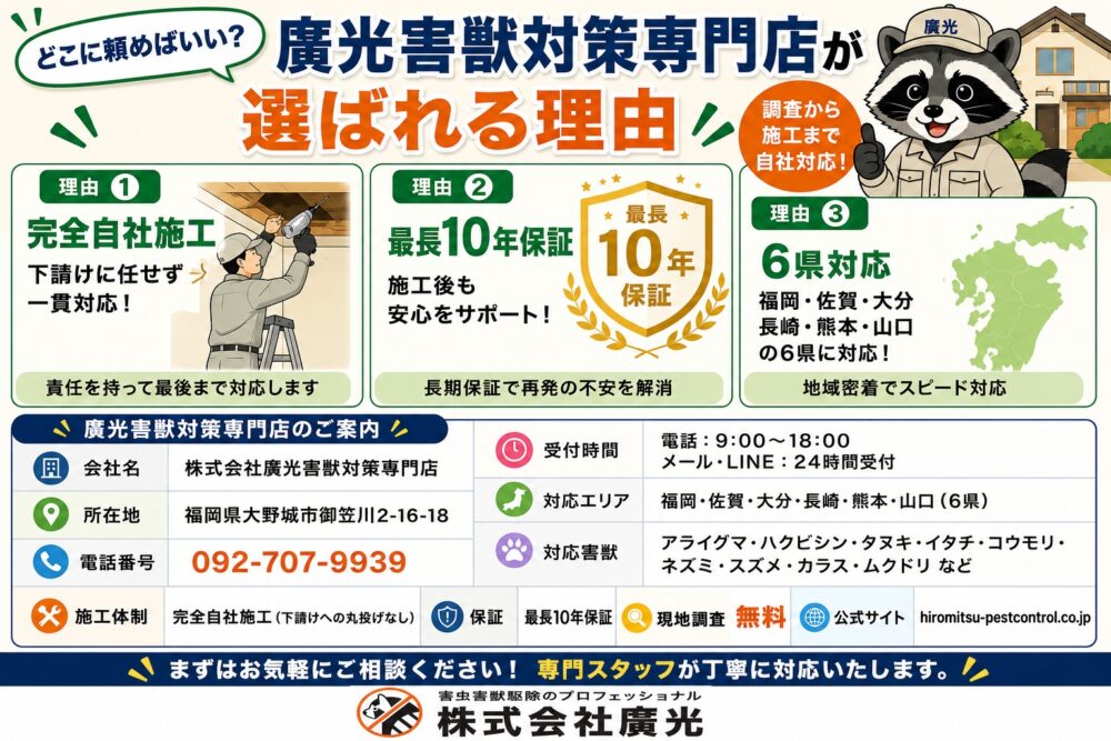 どこに頼めばいい?廣光害獣対策専門店が選ばれる理由