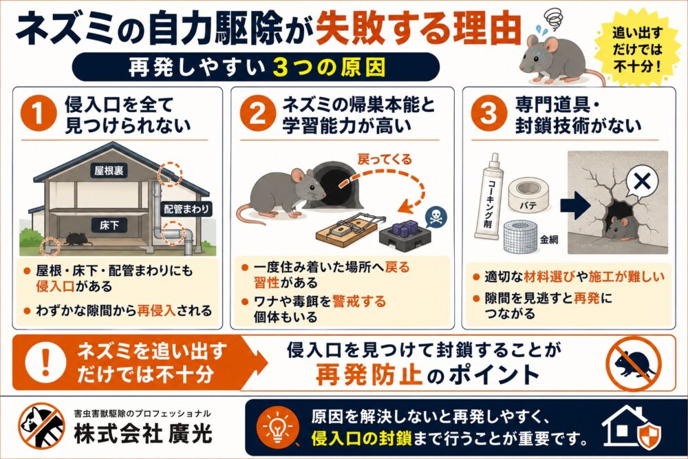 ネズミの自力駆除が失敗する理由