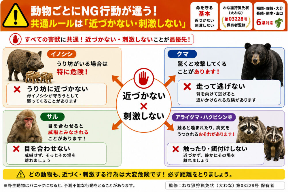 野生動物ごとにNG行動は違う