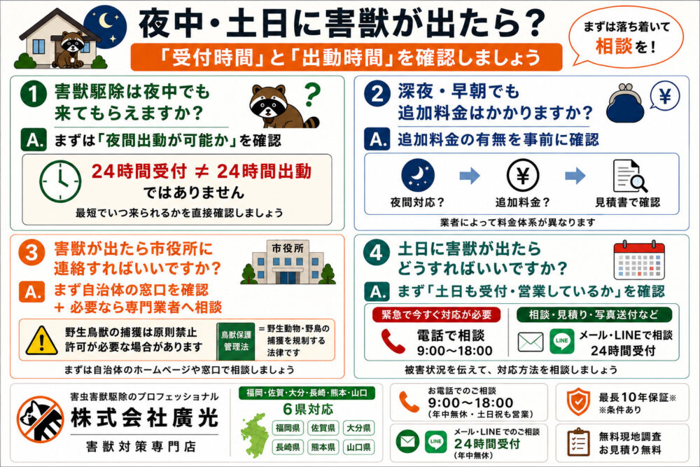 害獣駆除の24時間対応に関するよくある質問