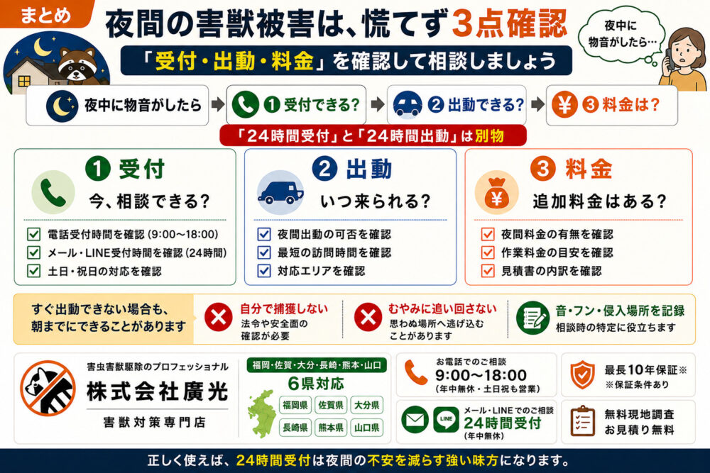まとめ｜24時間受付を正しく使えば夜間の不安は減らせる