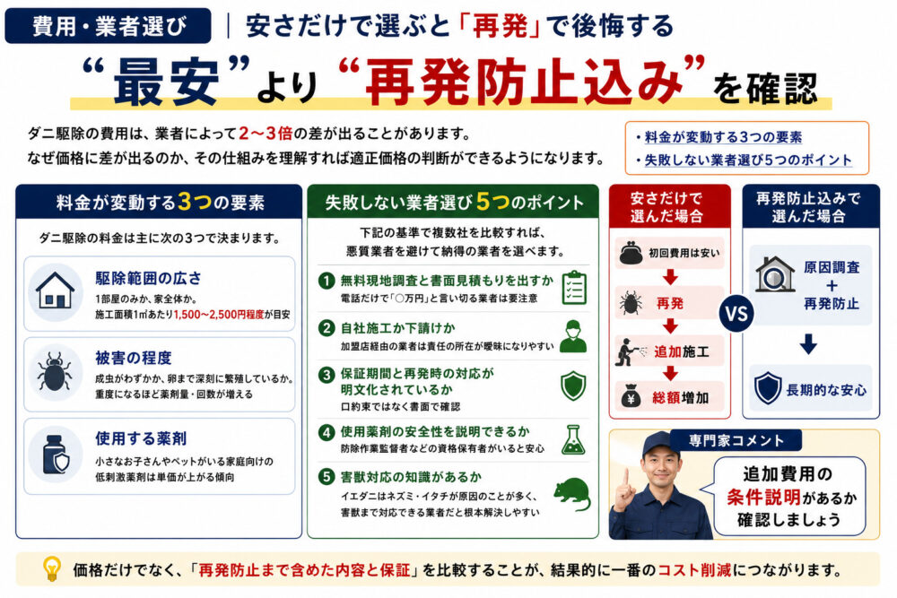 下関市のダニ駆除費用相場と業者選び
