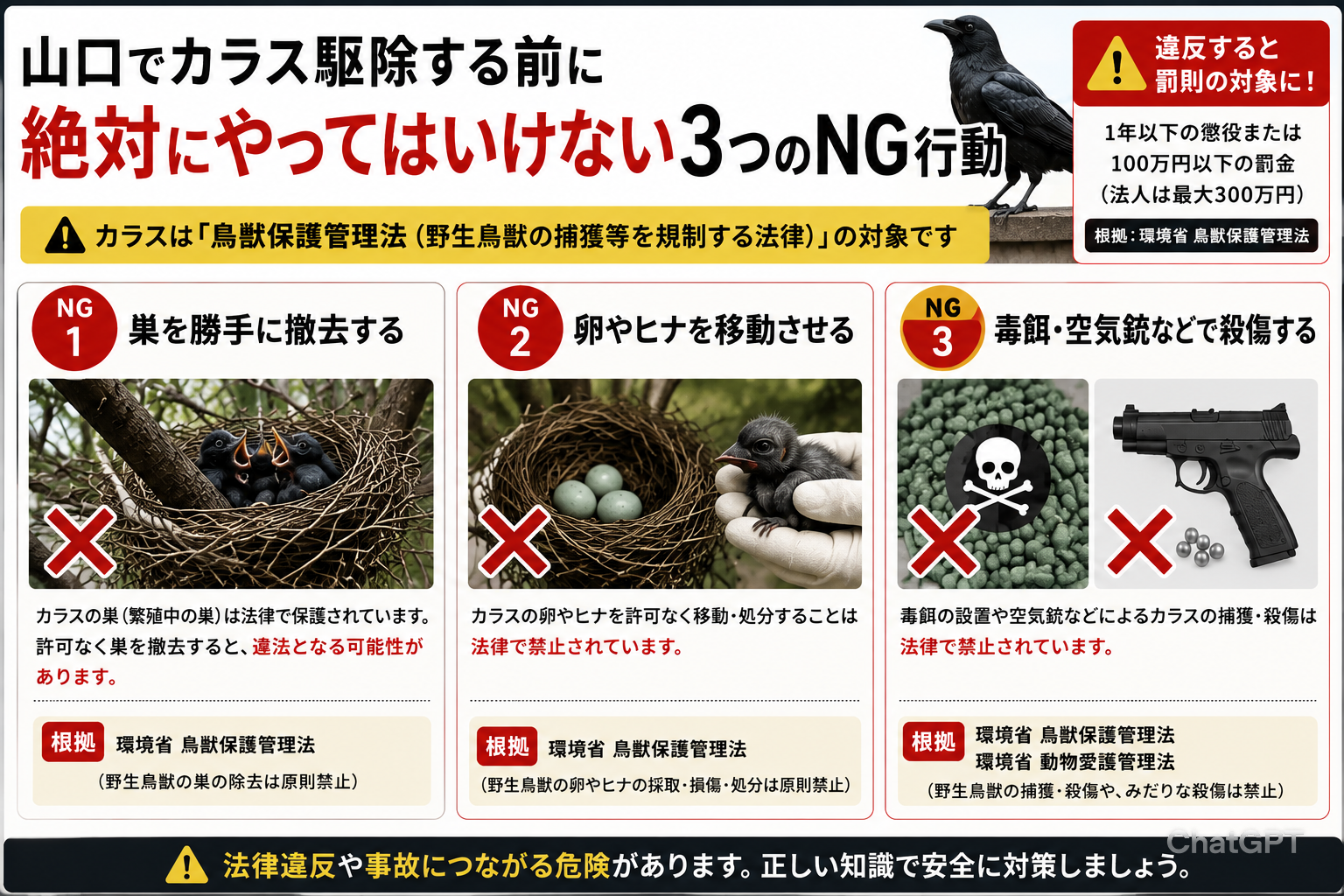 山口でカラス駆除する前に絶対にやってはいけない3つのNG行動
