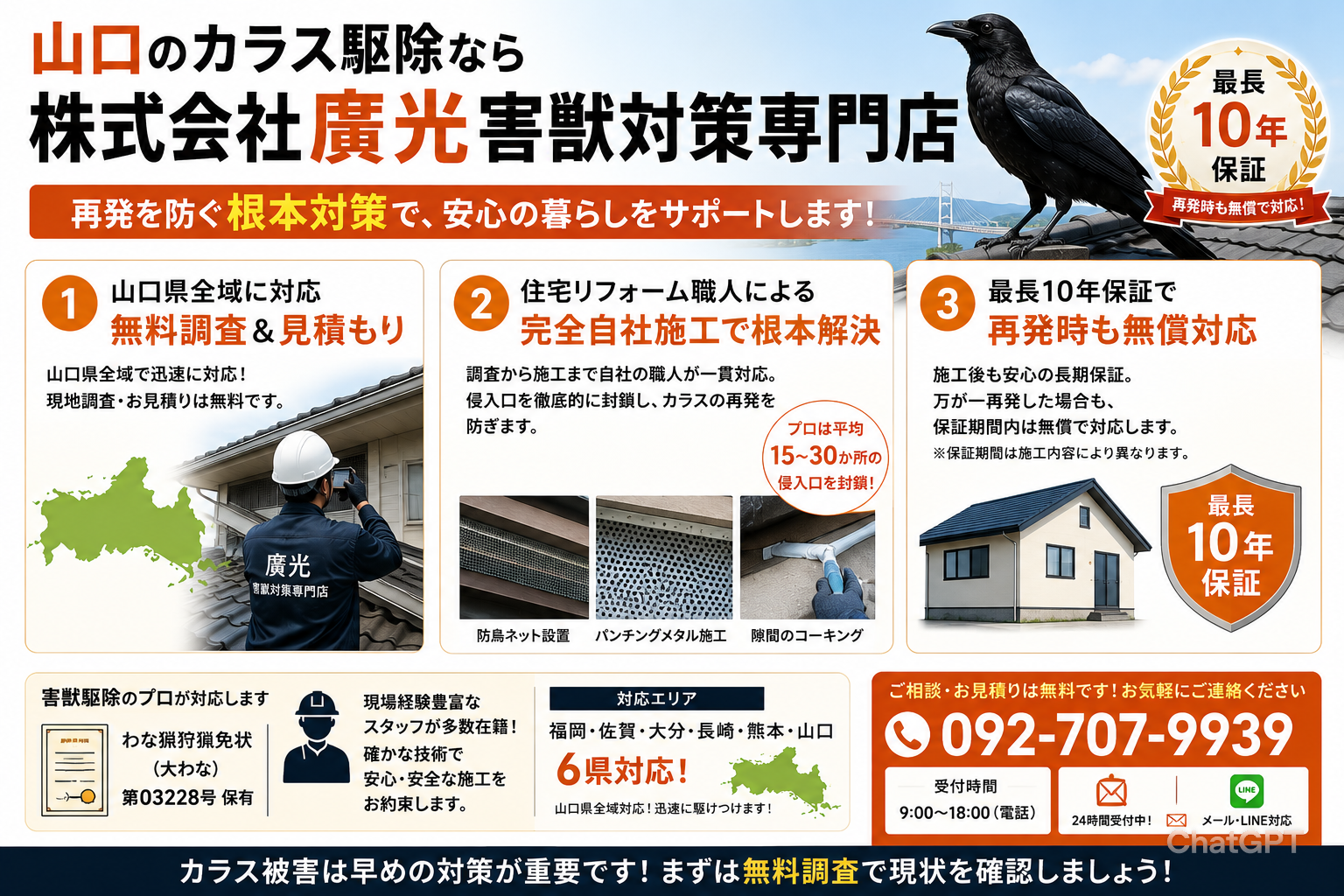 株式会社廣光害獣対策専門店　山口　おすすめカラス駆除業者