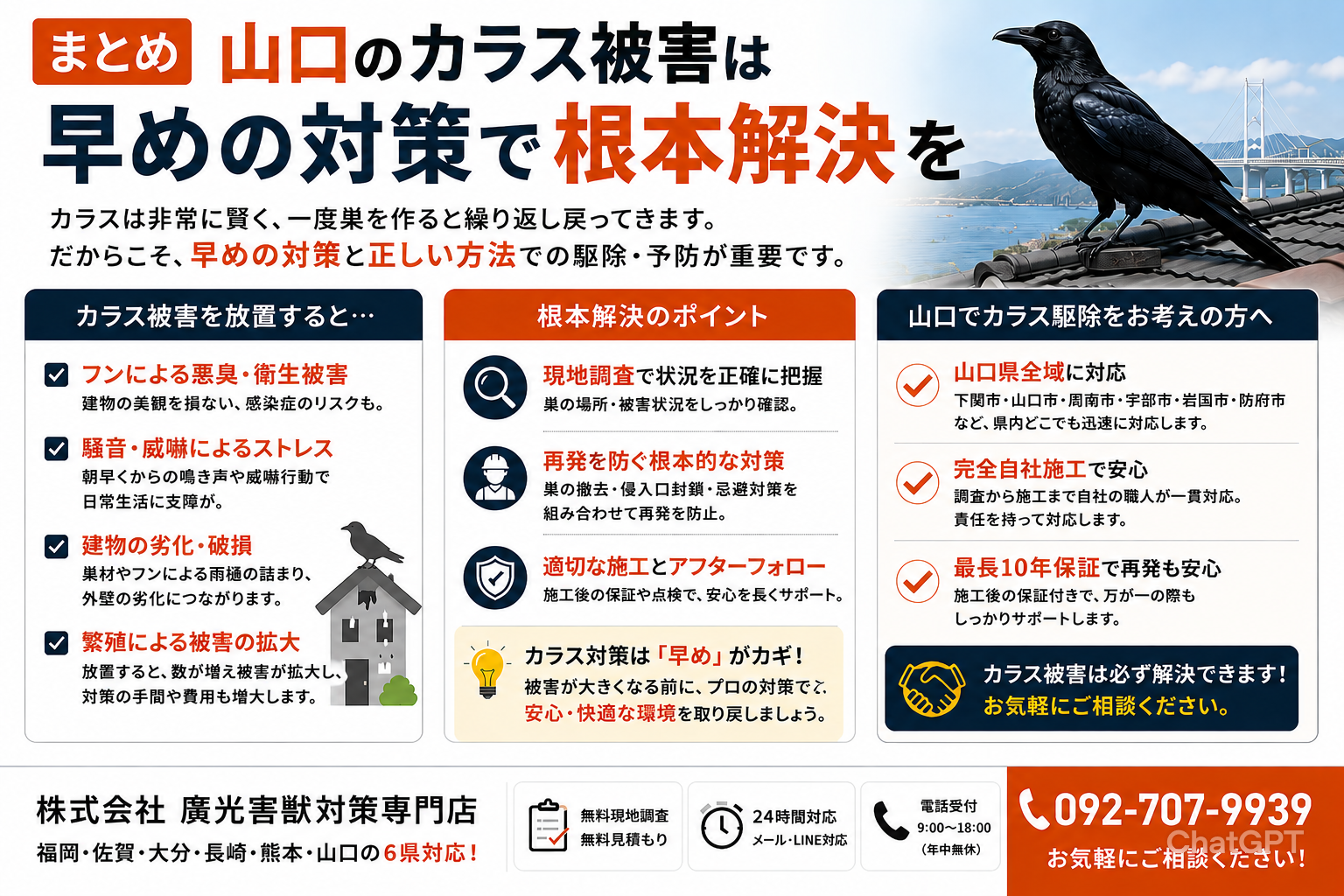 山口のカラス被害は早めの対策で根本解決