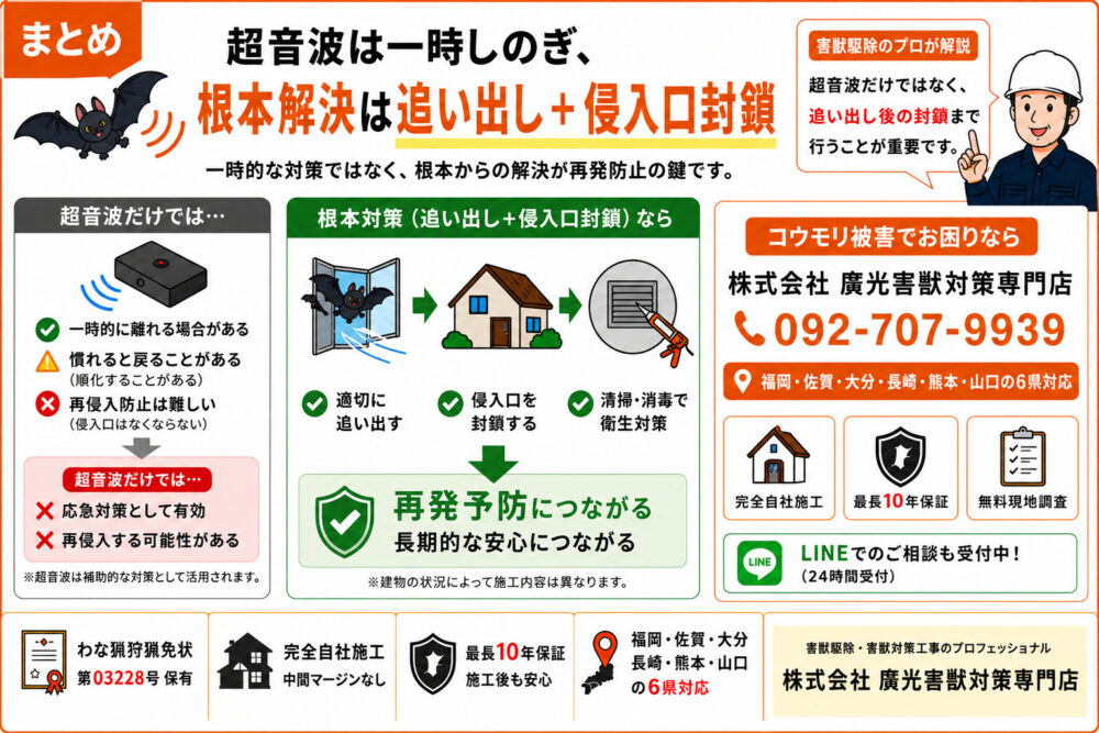 まとめ｜超音波は一時しのぎ、根本解決は封鎖
