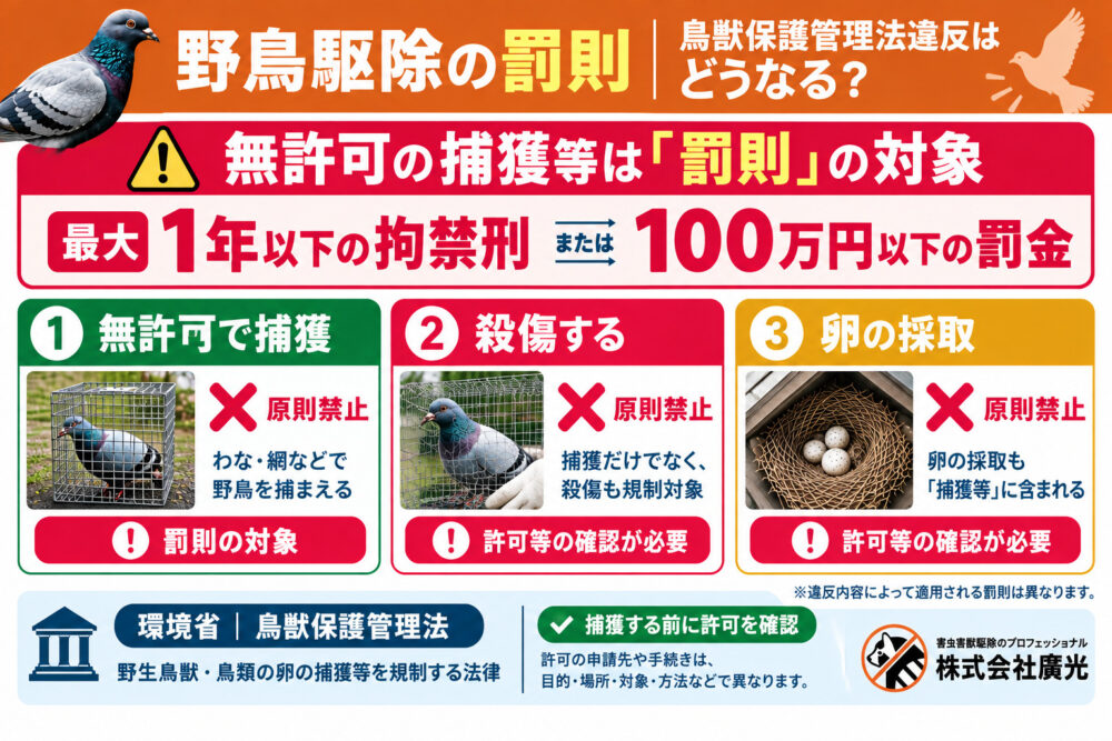 野鳥駆除の罰則｜鳥獣保護管理法違反はどうなる