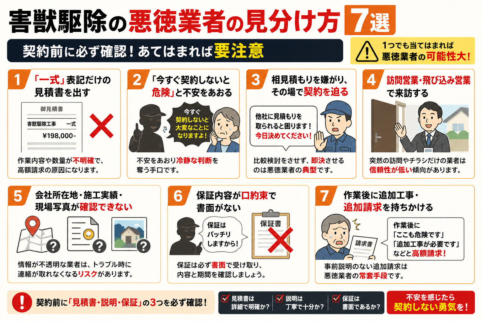 害獣駆除の悪徳業者の見分け方7選｜契約前に確認すべきこと