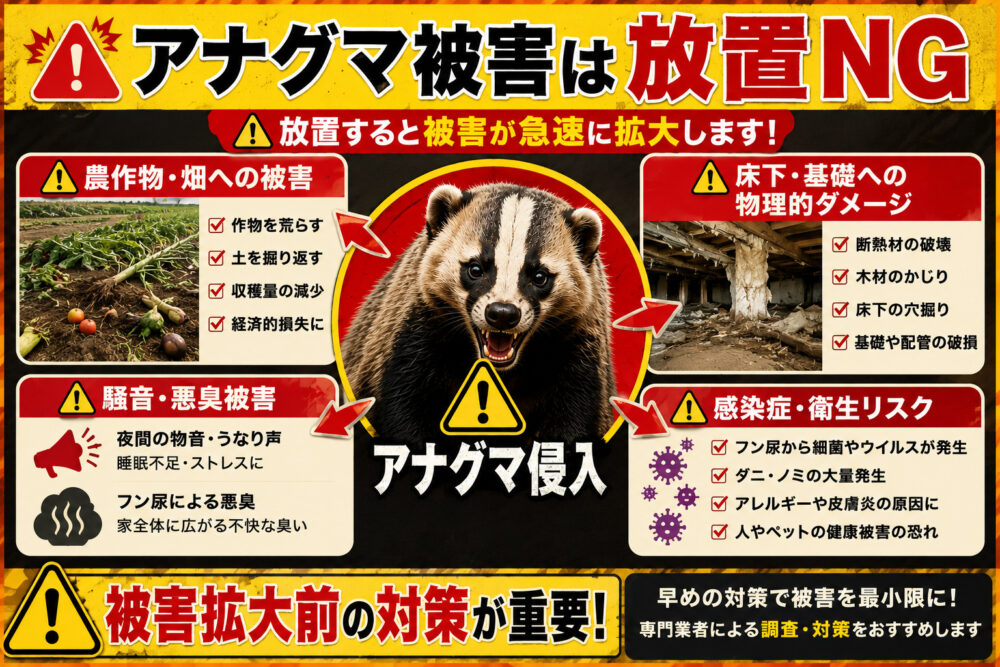 鳴き声が聞こえたら放置は危険｜アナグマの被害