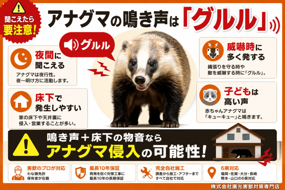 アナグマの鳴き声は「グルル」｜夜・威嚇・赤ちゃんの声と対処法を解説