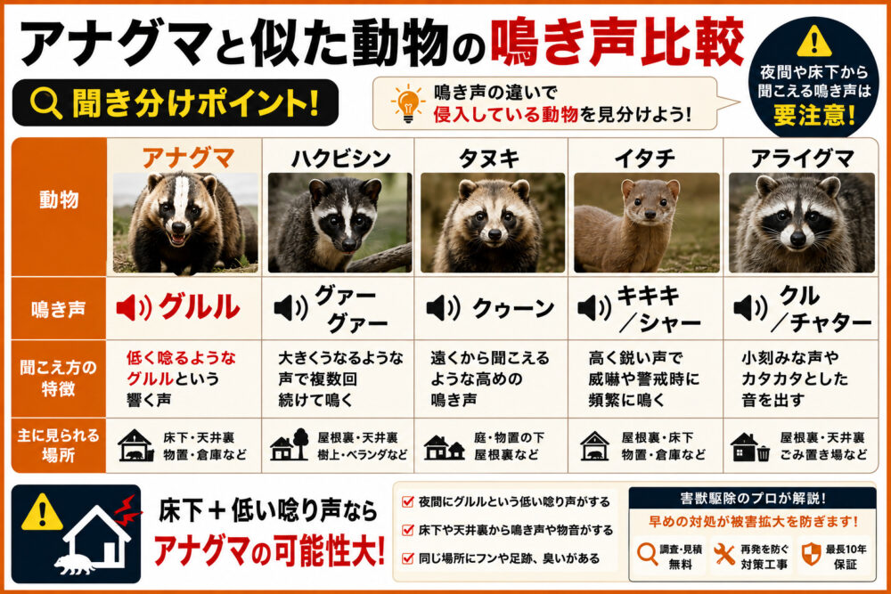 アナグマの鳴き声は「グルル」｜状況別の早見表