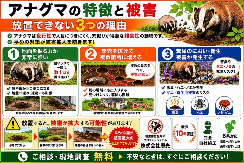 アナグマの特徴と被害｜放置できない3つの理由