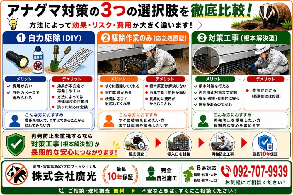 アナグマ対策の3つの選択肢を徹底比較