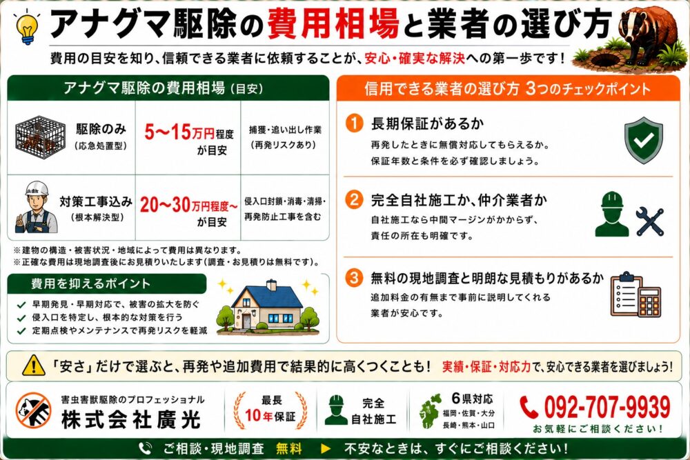 アナグマ駆除の費用相場と業者の選び方
