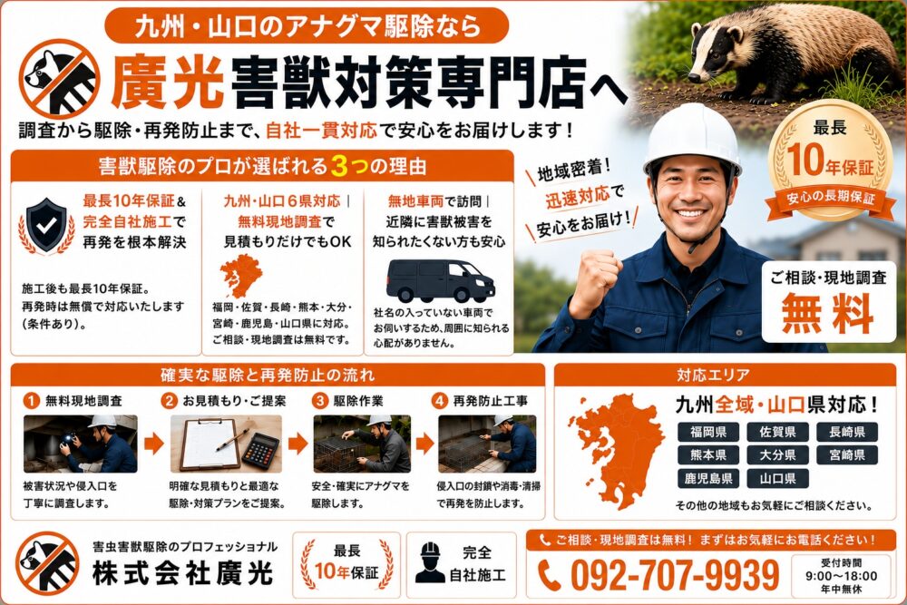 九州・山口のアナグマ駆除なら廣光害獣対策専門店へ