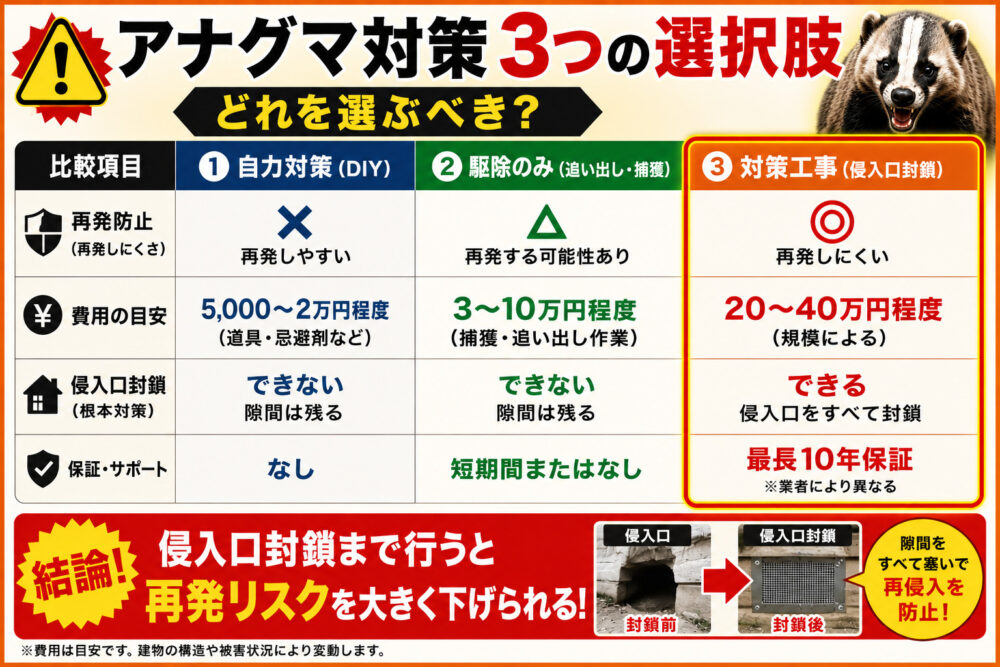 アナグマ対策3つの選択肢