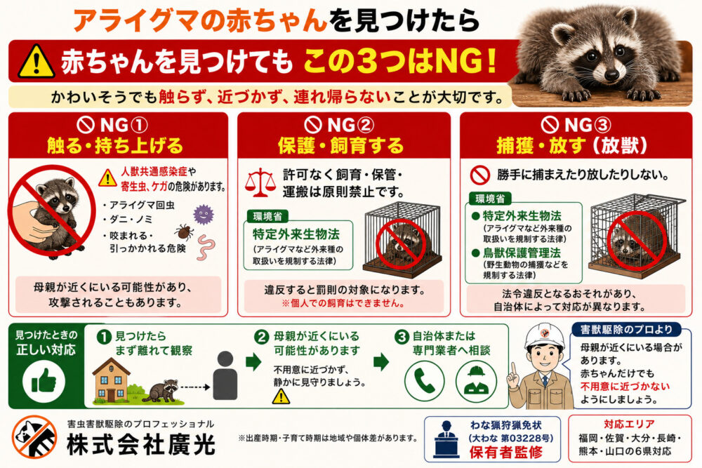 アライグマの赤ちゃんを見つけたらやってはいけないこと