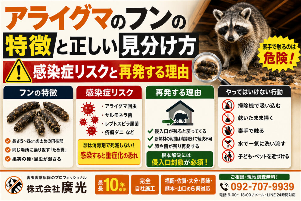 アライグマのフンの特徴と正しい見分け方｜感染症リスクと再発する理由