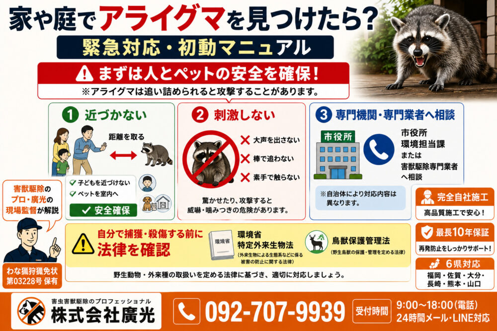 家や庭でアライグマを見つけたときの緊急対応・初動マニュアル