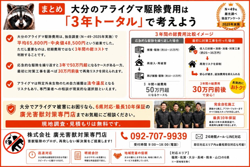 大分のアライグマ駆除費用 まとめ