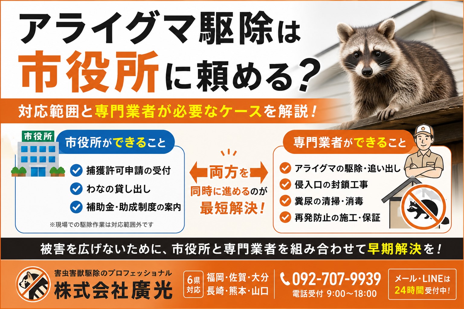 アライグマ駆除は市役所に頼める？対応範囲と専門業者が必要なケース