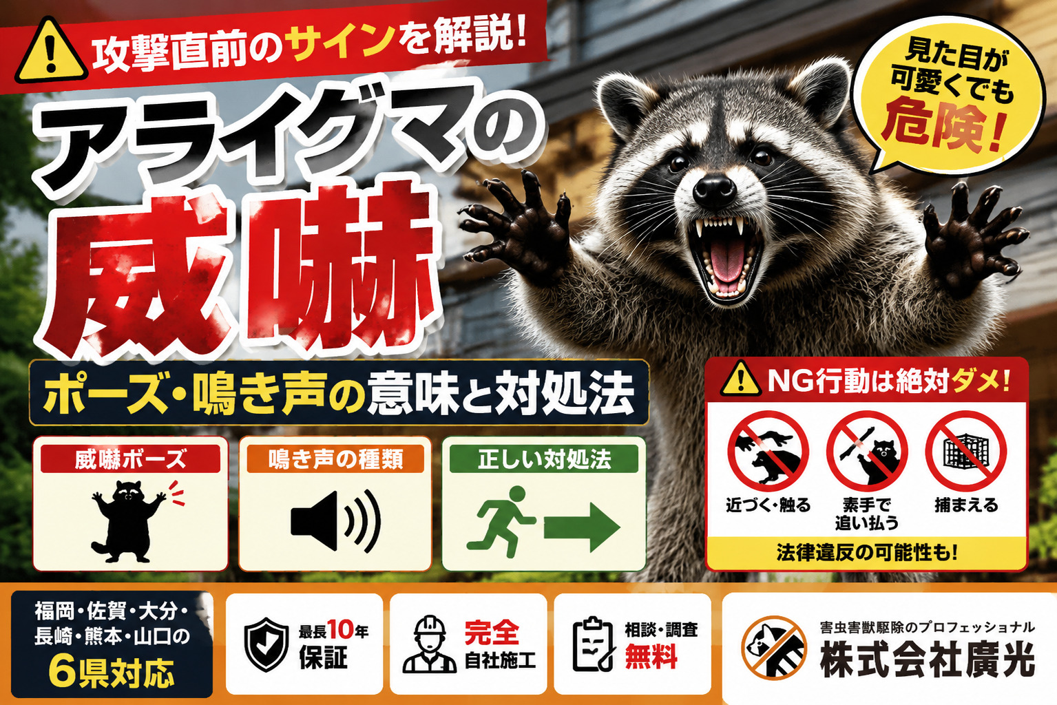 アライグマの威嚇ポーズ・鳴き声の意味と対処法｜NG行動と駆除の選び方