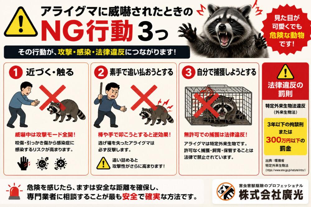 アライグマに威嚇されたときのNG行動3つ