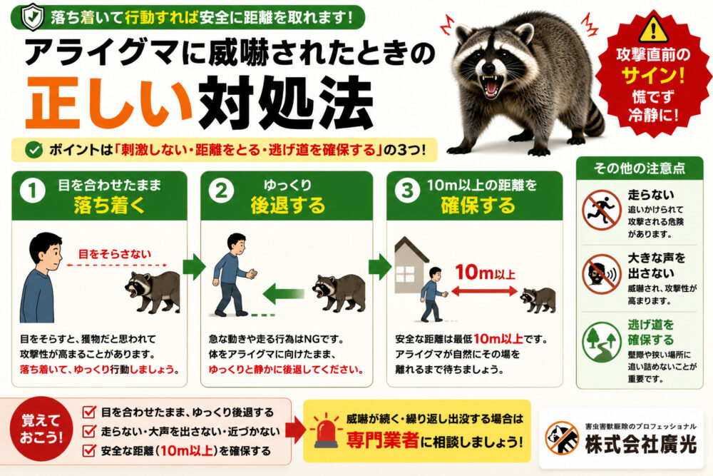 アライグマに威嚇されたときの正しい対処法
