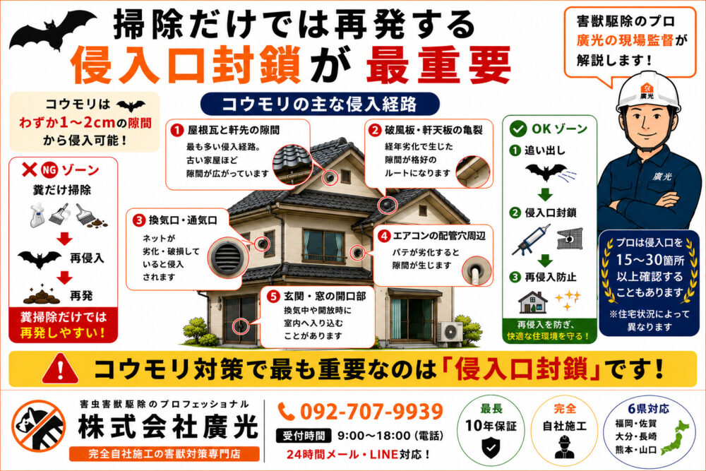コウモリの再侵入を防ぐ|侵入経路の封鎖
