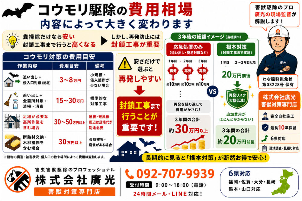 コウモリ駆除を業者に依頼する場合の費用相場