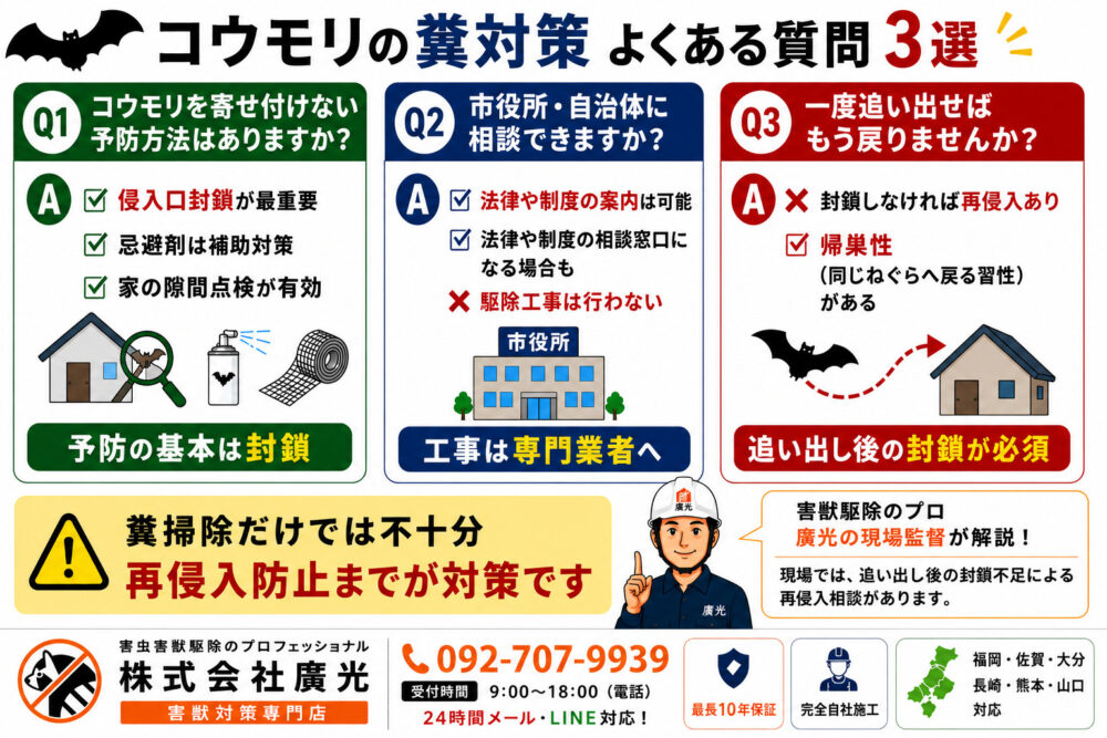 コウモリの糞対策に関するよくある質問