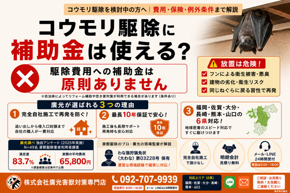 コウモリ駆除に補助金は使える？火災保険・費用相場・例外条件まで解説