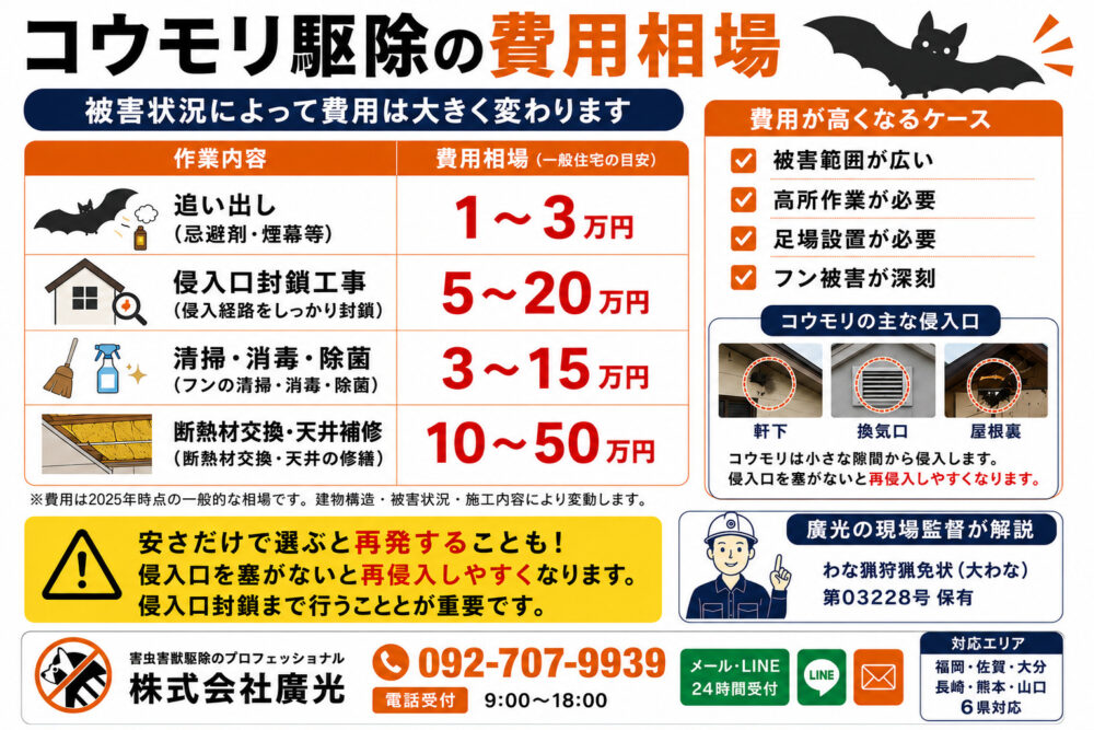 コウモリ駆除の費用相場