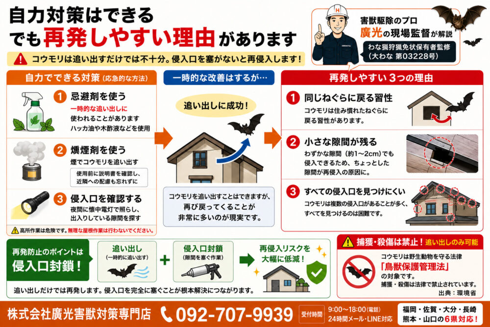 自力でできるコウモリ対策と再発しやすい理由