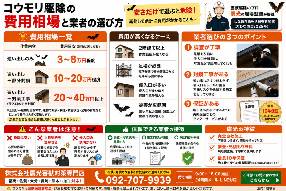 コウモリ駆除の費用相場と業者の選び方