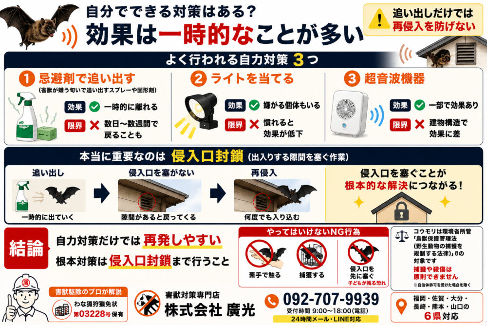 コウモリの鳴き声がうるさいときの自力対策と限界