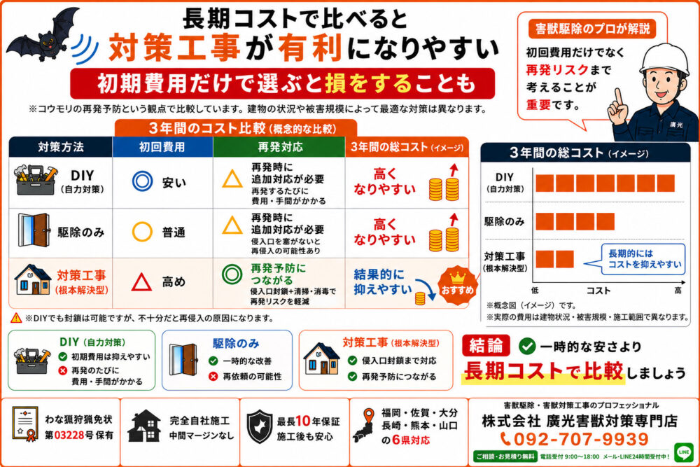 長期コストで比べると対策工事が最も安い
