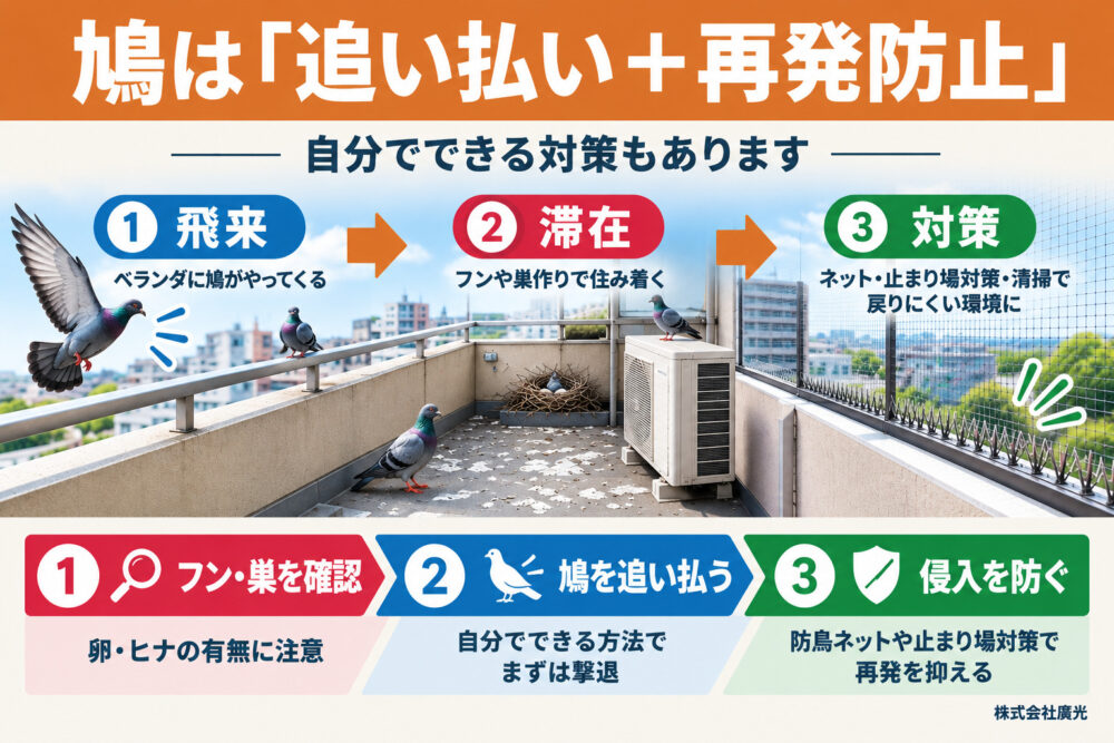 ベランダの鳩（ハト）を撃退｜二度と来ない対策と自分でできる駆除方法
