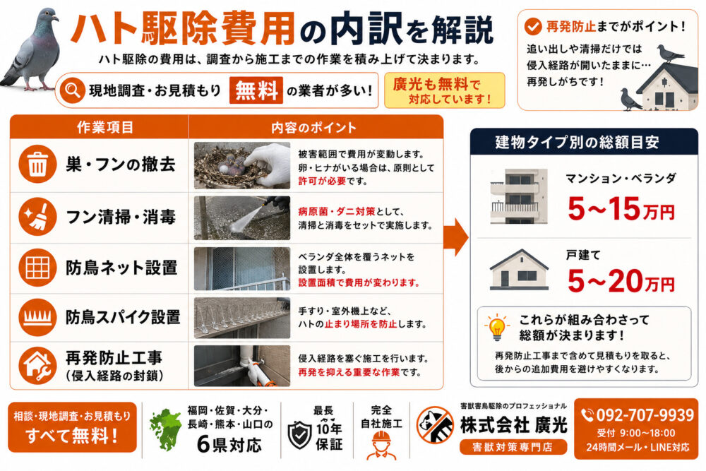 ハト駆除費用の内訳を解説