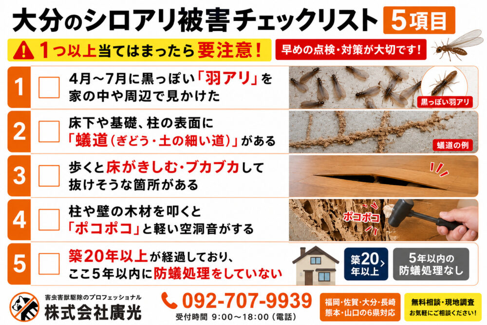 大分のシロアリ被害チェックリスト5項目