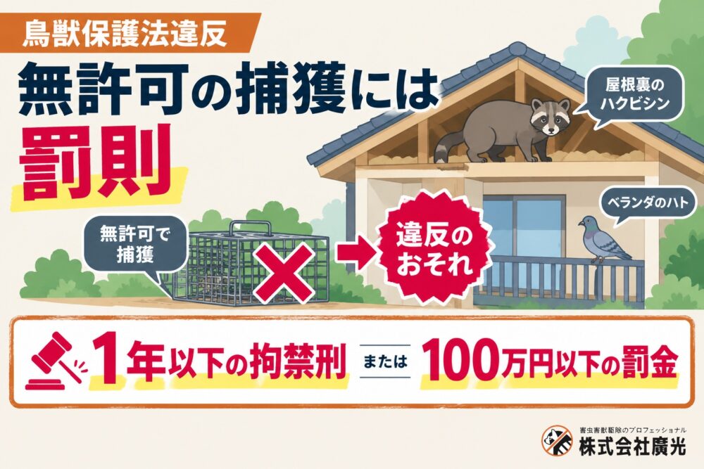 鳥獣保護法違反の罰則は1年以下の拘禁刑｜逮捕される行為と時効を解説