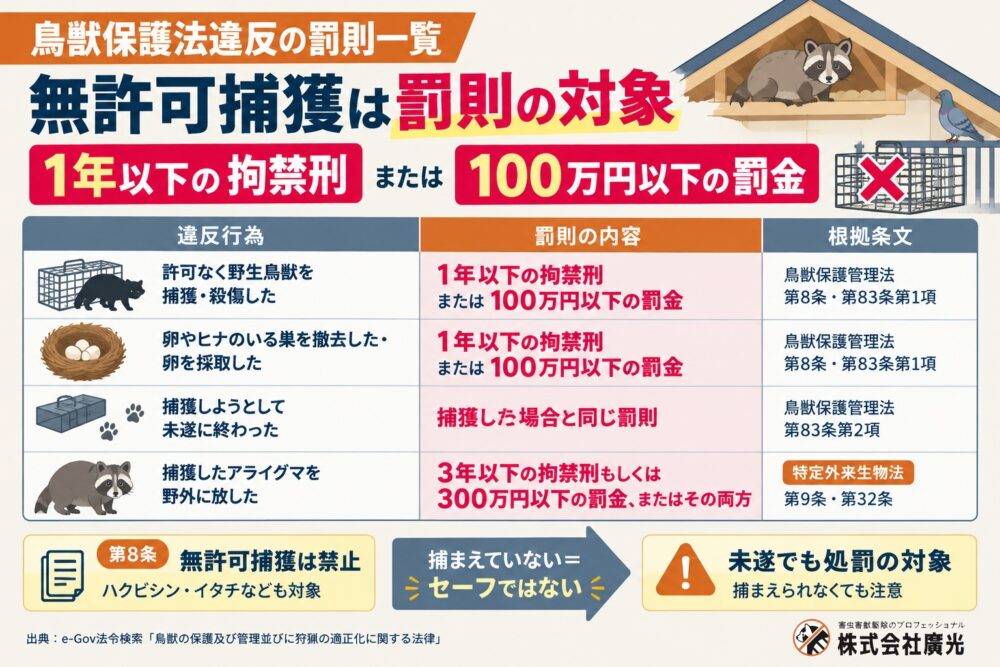 鳥獣保護法違反の罰則一覧｜違反したらどうなる