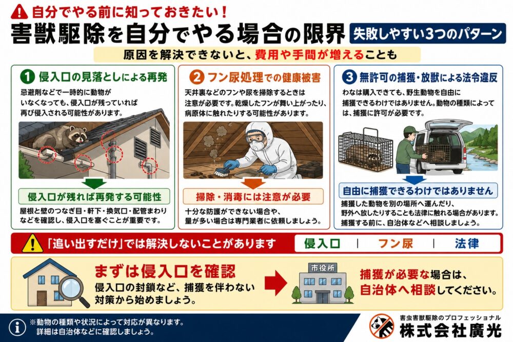 害獣駆除を自分でやる場合の限界｜失敗しやすい3つのパターン