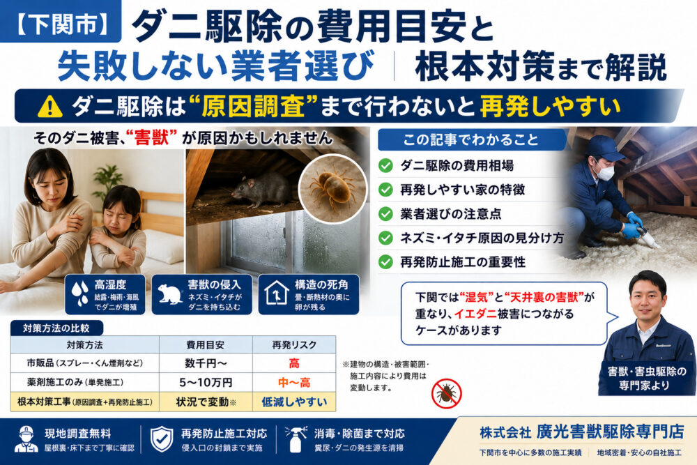 【下関市】ダニ駆除の費用目安と失敗しない業者選び｜根本対策まで解説
