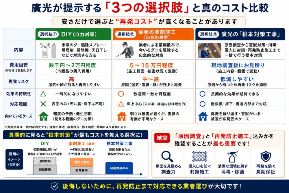 廣光が提示する「3つの選択肢」と実質のコスト比較