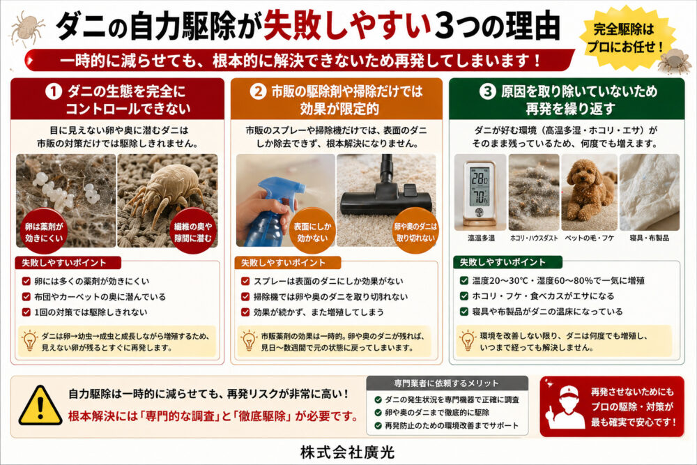 ダニの自力駆除が失敗しやすい3つの理由
